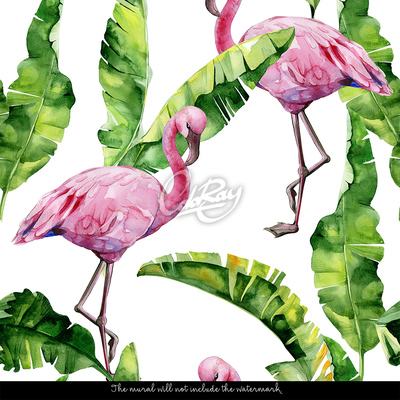 Fotótapéta Rózsaszín flamingók elrejtve a levelekben