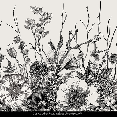 Fotótapéta Minimalista fekete-fehér virágok