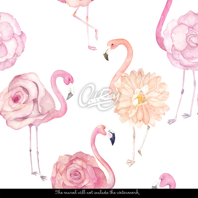 Fotótapéta Wading flamingók vadvirágokban