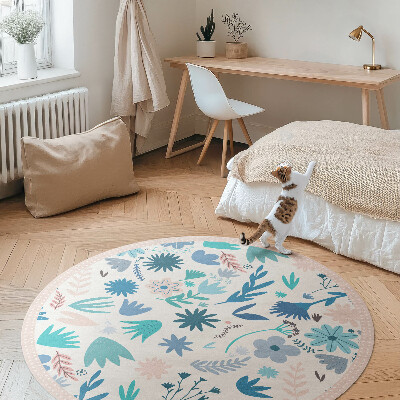 Kerek vinil szőnyeg Pasztell virágok és növények boho