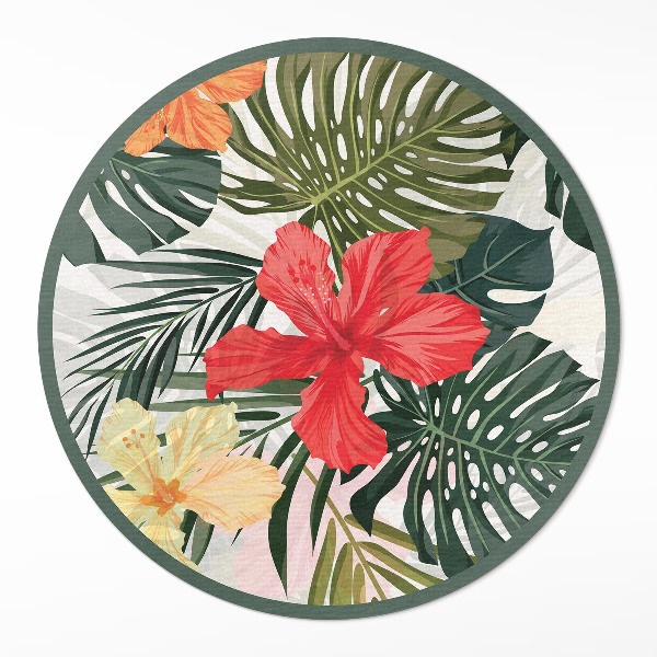 Kerek vinil szőnyeg Trópusi hawaii virágok