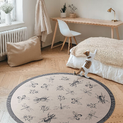 Kerek vinil szőnyeg Boho rovarok világos háttéren