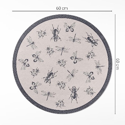 Kerek vinil szőnyeg Boho rovarok világos háttéren
