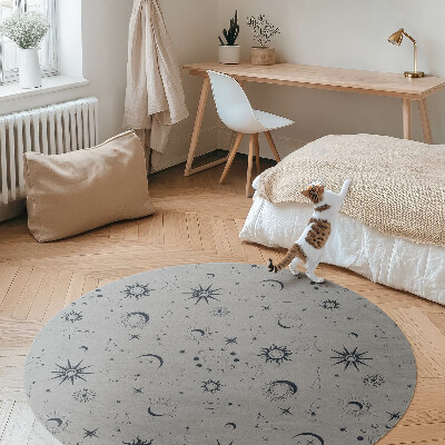 Kerek vinil szőnyeg Univerzum hold nap csillagok vintage