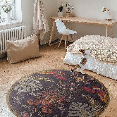 Kerek vinil szőnyeg Papagájok és monstera levelek