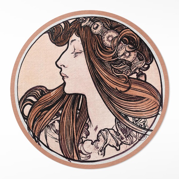 Kerek vinil szőnyeg Alfons Mucha üvegfestménye nővel