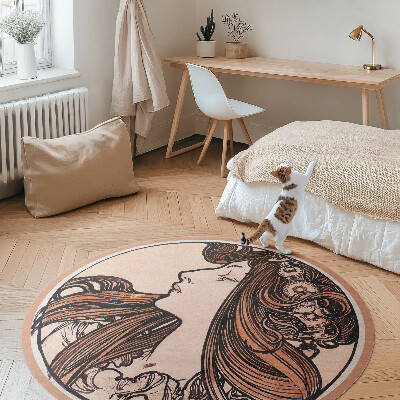 Kerek vinil szőnyeg Alfons Mucha üvegfestménye nővel