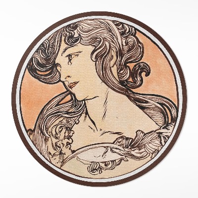 Kerek vinil szőnyeg Egy nő portréja by Alfons Mucha