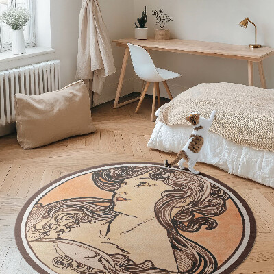 Kerek vinil szőnyeg Egy nő portréja by Alfons Mucha