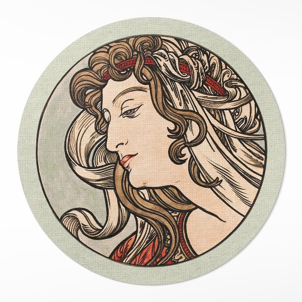 Kerek vinil szőnyeg Női portré by Alfons Mucha
