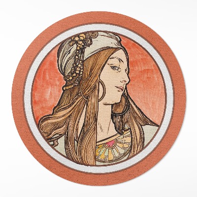 Kerek vinil szőnyeg Nő ólomüvegben Alfons Mucha alkotása