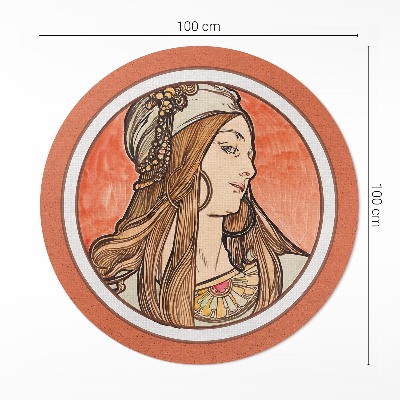 Kerek vinil szőnyeg Nő ólomüvegben Alfons Mucha alkotása