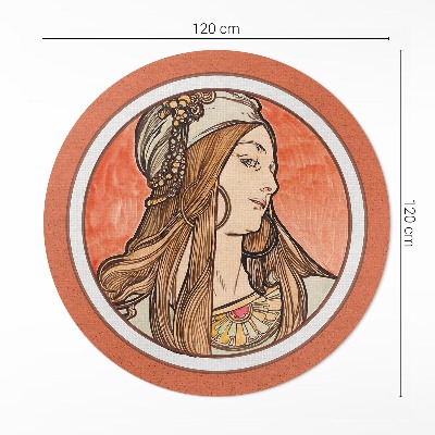 Kerek vinil szőnyeg Nő ólomüvegben Alfons Mucha alkotása