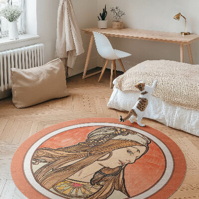 Kerek vinil szőnyeg Nő ólomüvegben Alfons Mucha alkotása
