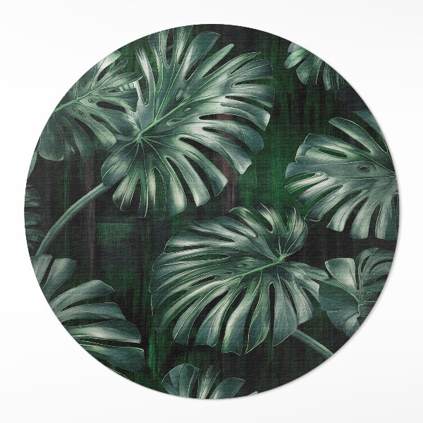 Kerek vinil szőnyeg Trópusi monstera levelek