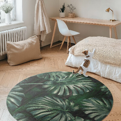 Kerek vinil szőnyeg Trópusi monstera levelek