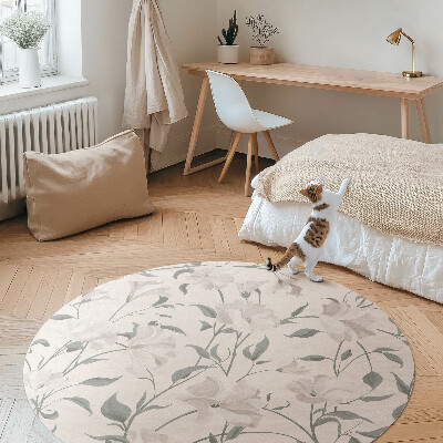 Kerek vinil szőnyeg Finom gyönyörű virágok növények boho stílusban