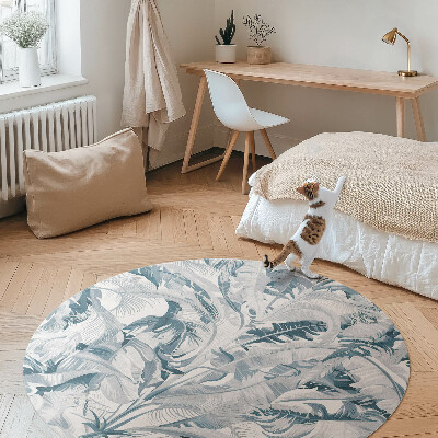 Kerek vinil szőnyeg Elegáns csillogás kék növényi levelek