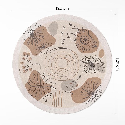 Kerek vinil szőnyeg Foltok vonalak és növények absztrakt minta boho