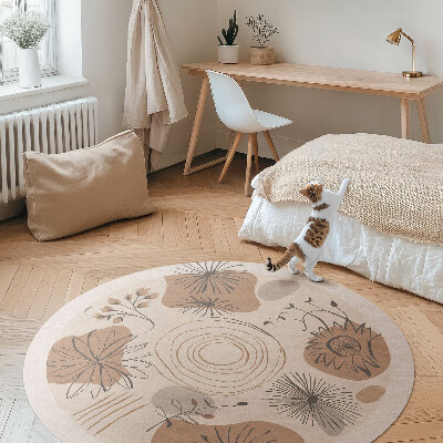 Kerek vinil szőnyeg Foltok vonalak és növények absztrakt minta boho