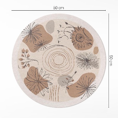 Kerek vinil szőnyeg Foltok vonalak és növények absztrakt minta boho