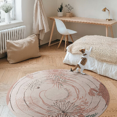 Kerek vinil szőnyeg Virágok és növények boho minta