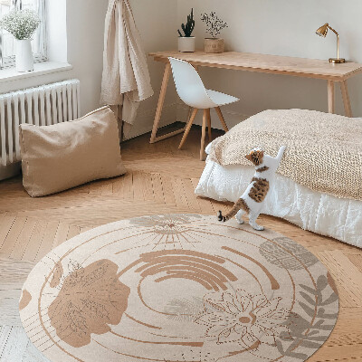 Kerek vinil szőnyeg Absztrakt boho minta növényi motívumokkal