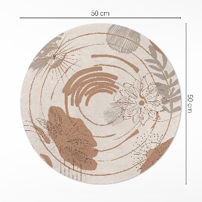Kerek vinil szőnyeg Absztrakt boho minta növényi motívumokkal