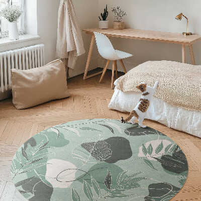 Kerek vinil szőnyeg Vonalas levelek pasztell boho foltokon