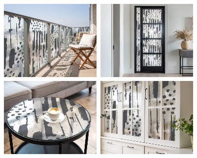 Csíkok és pöttyök Öntapadós üvegfólia vitrázs mintával