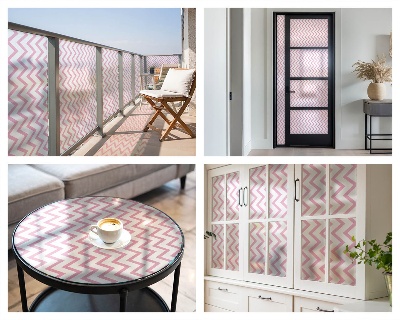 Rózsaszín cikkcakk Öntapadós ablakfólia ólomüveg mintával