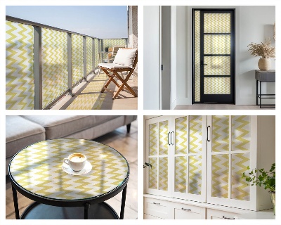 Sárga cikkcakkok Öntapadós üvegfólia vitrázs mintával