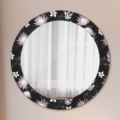 Kerek díszes tükör Koponya virágok