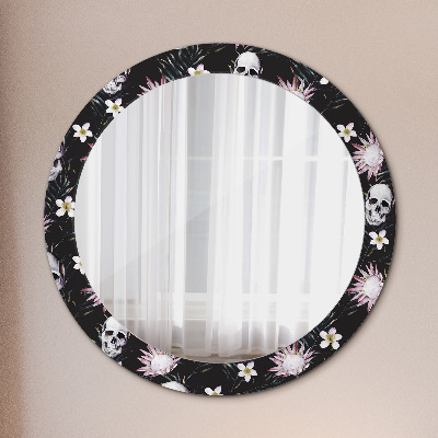 Kerek díszes tükör Koponya virágok
