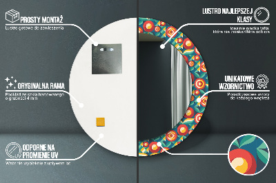 Kerek tükör díszítéssel Geometriai gyümölcsök és levelek