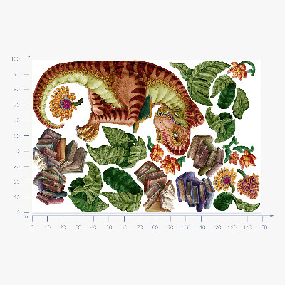 Falmatrica 100x149 Vörös dinoszaurusz rajzokkal és növényzettel