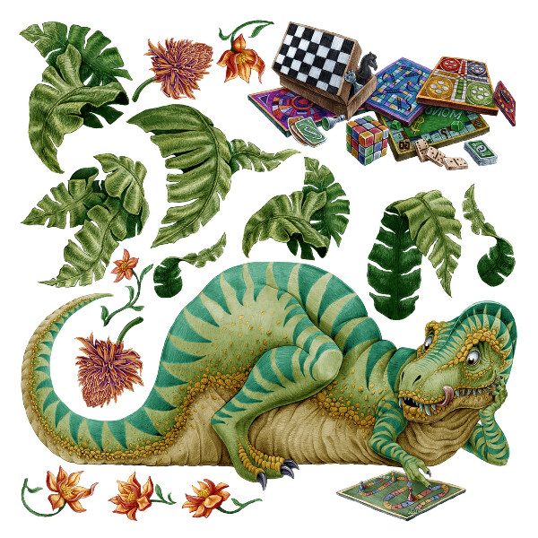 Falmatrica 100x127 Dinoszaurusz rajzfilm stílusú levelekkel és virágokkal