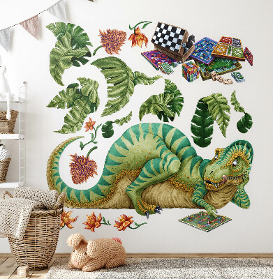 Falmatrica 100x127 Dinoszaurusz rajzfilm stílusú levelekkel és virágokkal