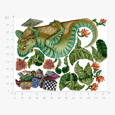 Falmatrica 100x127 Dinoszaurusz rajzfilm stílusú levelekkel és virágokkal