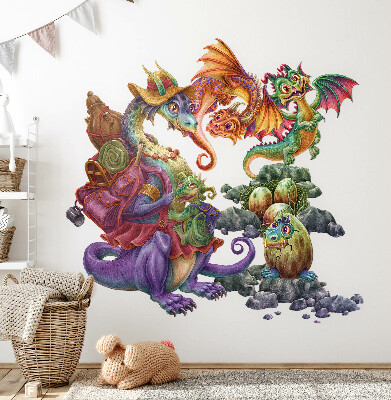 Falmatrica 100x122 Színes sárkányok mesecsalád illusztrációs stílusban