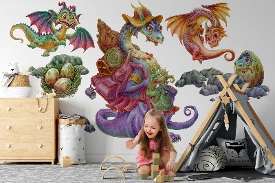 Falmatrica 100x122 Színes sárkányok mesecsalád illusztrációs stílusban