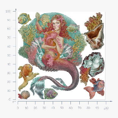 Falmatrica 100x99 Mermaid rajzfilm stílusú víz alatti kagylókkal