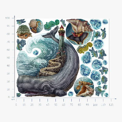Falmatrica 100x118 Víz alatti mese lámpással és állatokkal