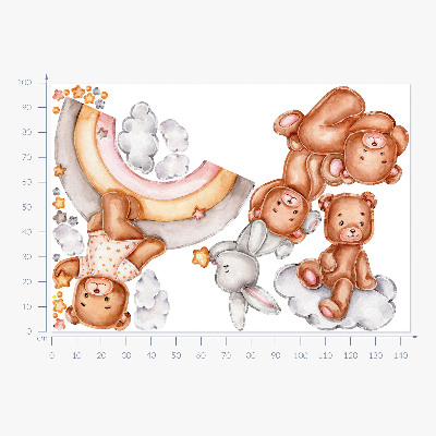 Falmatrica 100x145 Teddy mackók és egy nyúl a pasztell szivárványban és a felhőkben