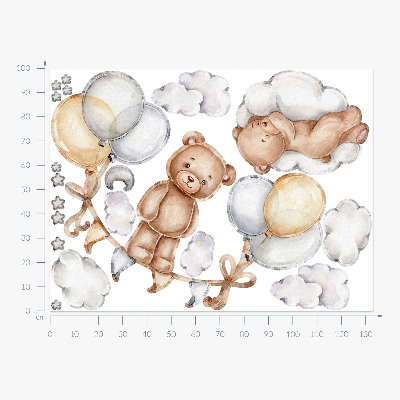 Falmatrica 100x133 Teddy mackók pasztell léggömbökben és felhőkben