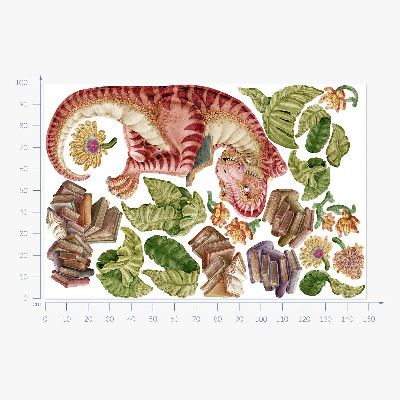 Falmatrica 100x149 Piros dinoszaurusz rajzokkal és virágokkal