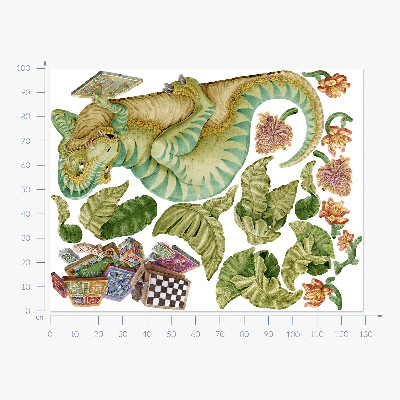 Falmatrica 100x129 Dinoszaurusz minta levelekkel és pasztell virágokkal