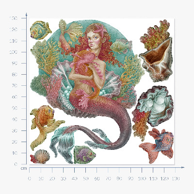 Falmatrica 130x129 Mermaid rajzfilm stílusú víz alatti kagylókkal