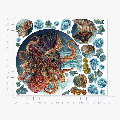 Falmatrica 130x156 Mesebeli víz alatti világ polipbal és hajóval