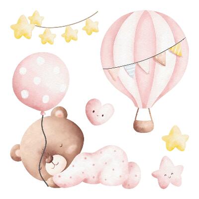 Falmatrica 130x121 Teddy mackó lufikkal és csillagokkal, pasztell akvarell színben